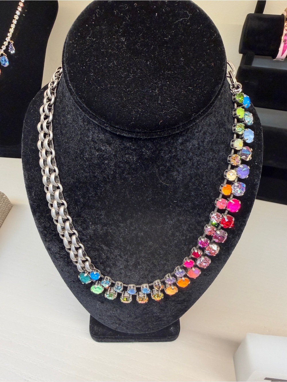 Multicolor Crystal Statement Necklace with Silver Chain